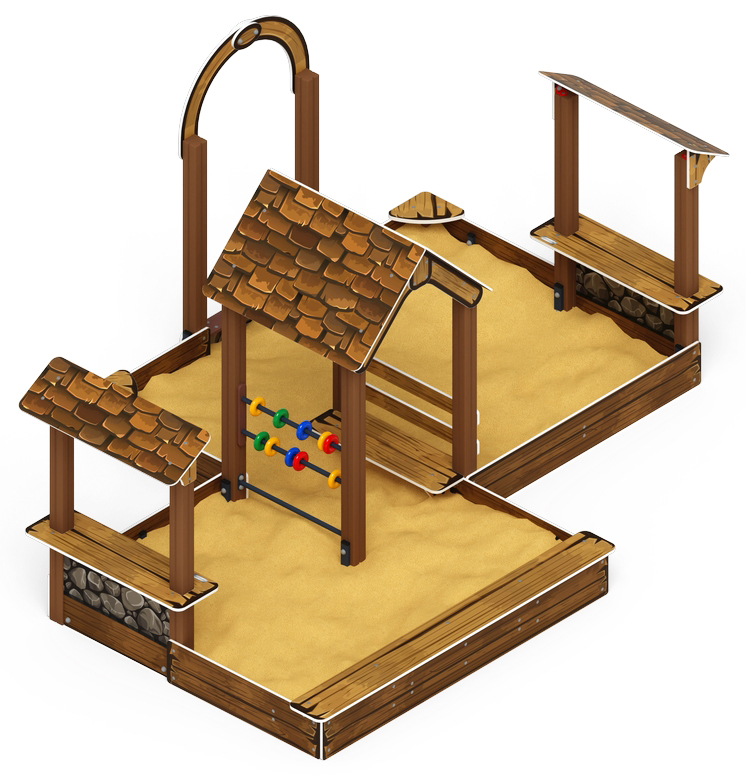 Песочный дворик двойной большой с навесом Домик (Коричневый) - ИО 6.01.03-02