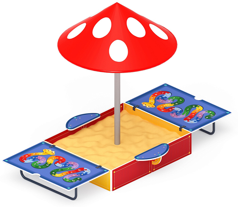 Песочница с крышкой средняя и навесом Грибок (Азбука) - ИО 5.01.10-05
