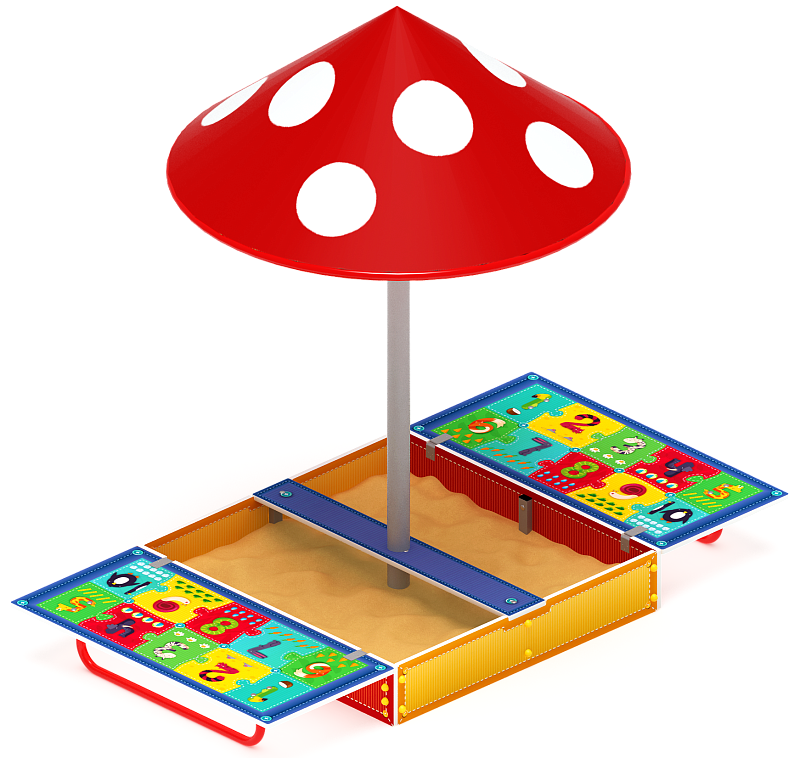 Песочница с крышкой средняя и навесом Грибок (Арифметика) - ИО 5.01.10-03