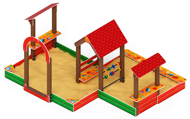 Песочный дворик двойной большой с навесом Домик (Ракушки) - ИО 6.01.03-01