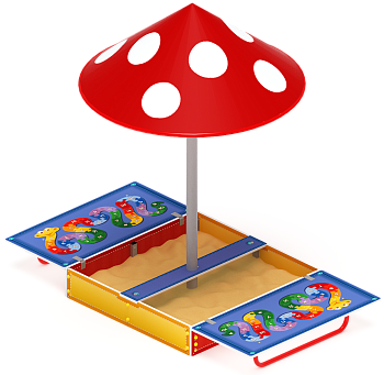 Песочница с крышкой средняя и навесом Грибок (Азбука) - ИО 5.01.10-01